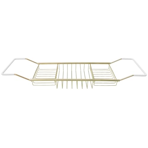 Cabilock Luxury Stainless Steel Bathtub Caddy Tray - 24.8in Expandable Modern Bath Rack for Tub with Wine Glass & Book Holder - Rustproof Shower Organizer & Tablet Stand for Home Spa, Gold - color: Golden
