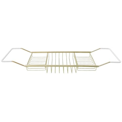 Cabilock Luxury Stainless Steel Bathtub Caddy Tray - 24.8in Expandable Modern Bath Rack for Tub with Wine Glass & Book Holder - Rustproof Shower Organizer & Tablet Stand for Home Spa, Gold - color: Golden