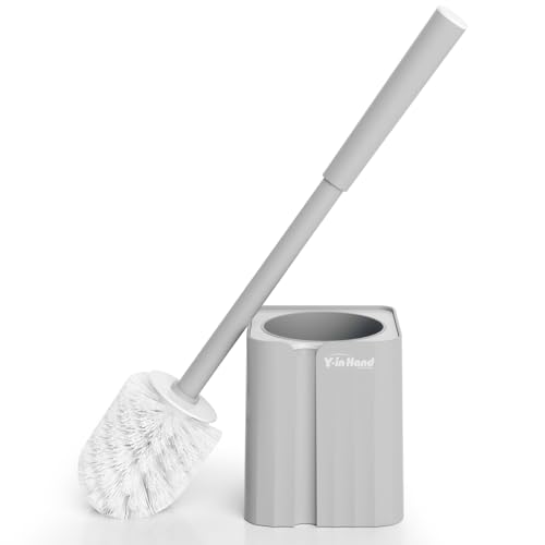 Y-in Hand Toilet Brush, Toilet Bowl Cleaners Brush with Hidden Holder, Long Handle, Durable PP Bristles, Modern RV Bathroom Accessories, Deep Cleaning, Wall mountable. - Grey - color: Grey Classic