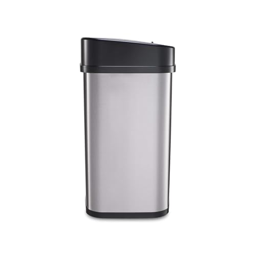 Ninestars 3 Gallon Automatic Trash Can, 12L Touchless Motion Sensor Bathroom or Bedroom Garbage Can with Odor-Sealing Lid, Rectangular Stainless Steel Base, Black Lid - color: Black