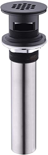 Vessel Sink Drain, Brass Sink Drain, 19 Holes Grid Drain Strainer Assembly with Overflow for Bathroom Sink, Matte Black, Not Pop Up Drain