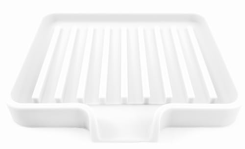 Silicone Soap Dish Tray and Sponge Holder with Drain Chute, Rectangular, Kitchen and Bathroom Sink Organizer (White, 5.2"x4" (Set of 2), 7.2 Ounces) - color: White, size: (SM) 5.2"x4" (2pcs)
