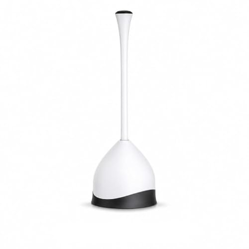 Toilet Plunger with Caddy, Heavy Duty Suction Cup, 19.5 Inch, Compact Holder for Bathroom Cleaning, White