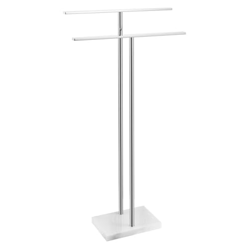 Free Standing Towel Rack for Bathroom 2-Tier Towel Holder Stand with Heavy Marble Base Thicken Steady Design Polished Chrome Stainless Steel AN7005CH - color: Polished Chrome