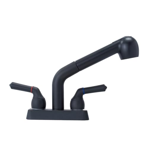JS Jackson Supplies Dual Handle Pull Out Faucet, Black Finish, 4 Inch Center Set, Universal Utility Sink or Laundry Tub ABS Plastic Faucet with Spray Setting - color: Black