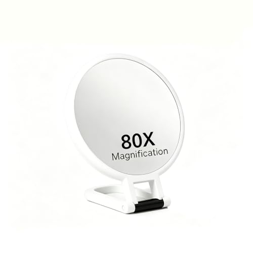 80X Magnification Vanity Mirror, 360° Adjustable Handle, Foldable Double-Sided Mirror, Handheld/Wall-Mounted/Desk-Mounted, Suitable for Makeup, Eyebrow Grooming, Portable Beauty Tool