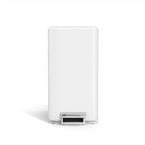 simplehuman Slim Step Can, 9L / 2.4 Gallon Primary Bathroom Trash Can, Liner Pocket®, Sleek Internal Hinge, 150,000-Step All-Steel Pedal, Lid Shox® Silent Close, White Steel - color: White, size: 9L