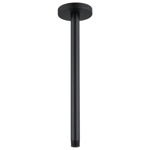 RANDOM Shower Arm with Flange,12 Inches Ceiling Mount Shower Head Extension Arm Straight Arm Ceiling-Mounted For Fixed Shower Head,Matte Black.RD91038-12MB - color: 12″ Matte Black(Round Flange)