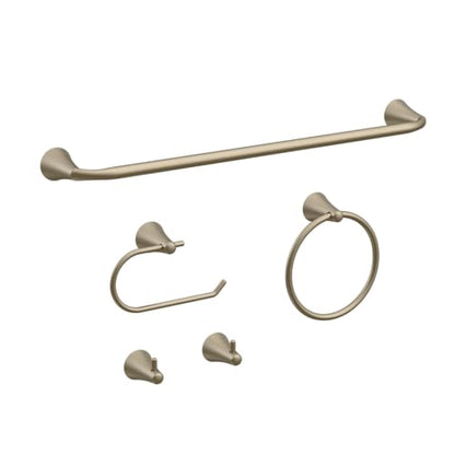 PIERCETON Collection, 5-Piece Bathroom Hardware Accessories Set, Towel Ring, Adjustable Expandable Towel Bar, Two Towel and Robe Hook, Toilet Paper Holder, Wall Mounted, Satin Nickel - color: Satin Nickel