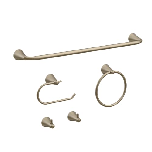 PIERCETON Collection, 5-Piece Bathroom Hardware Accessories Set, Towel Ring, Adjustable Expandable Towel Bar, Two Towel and Robe Hook, Toilet Paper Holder, Wall Mounted, Satin Nickel - color: Satin Nickel