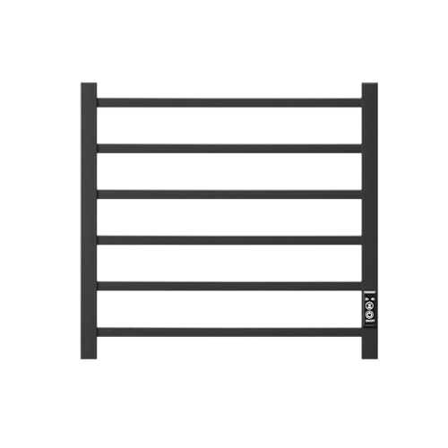 Towel Warmer, Stainless Steel Heated Towel Racks for Bathroom, 6 Bars Wall Mounted Towel Heater with Intelligent Touch Screen Timer, Plug-in, Black Matte - color: Black Matte, size: 6-Bar