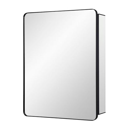 Black Bathroom Mirror Medicine Cabinet with Round Corner Framed Door 24 x 30 inch, Recessed or Surface Mount, with Adjustable Glass Shelves - size: 24 x 30 inch