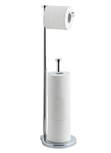 SunnyPoint Free Standing Bathroom Toilet Paper Holder Stand with Reserve, Reserve Area has Enough Space for Jumbo Roll (Chrome) - color: Chrome