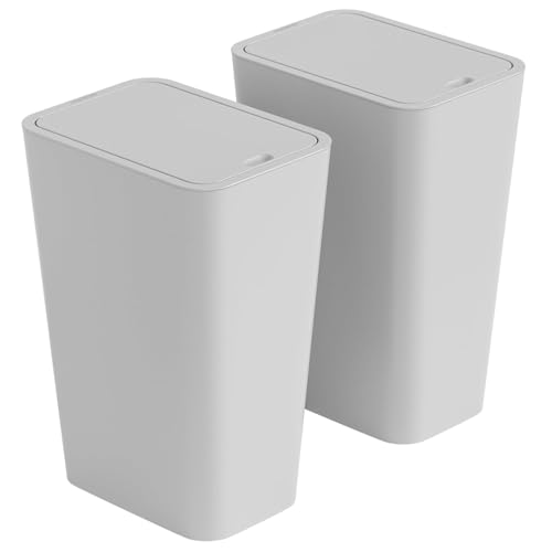 Yieach 12L Slim Bathroom Trash Can with Lid,3.17 Gallon Pet/Dog Proof Kitchen Trash Can,Rectangle Thin Garbage Can,Covered Waste Basket,Narrow Small Plastic Trashcan for Room,Bedroom,Office,Grey 2PCS - color: Gray, size: 12L - 2 PACK