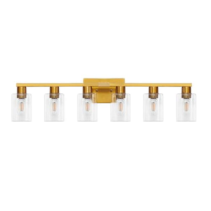 Gold 6 Light Bathroom Vanity Light Brush Gold Bathroom Light Fixtures Brass Vanity Lights for Bathrrom Large Wall Sconce with Clear Glass Shade E26 Socket - color: Gold, size: 6 Light