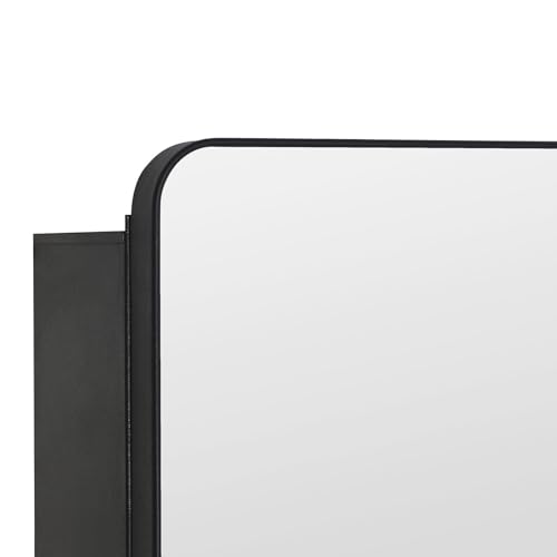 Black Bathroom Medicine Cabinet with Round Corner Framed Door, 40 x 25.5 inch, Recessed or Surface Mount, with Adjustable Glass Shelves - size: 40 x 25.5 inch