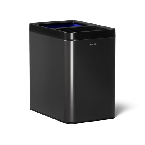 Kohler K-31315-BST 22-Liter Dual-Bin Open-Top Trash Can, Black Stainless Steel - color: Black Stainless Steel, size: 5.8 Gallon - Open Top