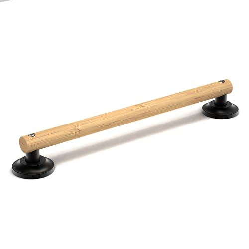 Natural Bamboo Grab Bar for Bathroom & Toilet, ADA Compliant Balance Assist Handrail for Handicap and Seniors, 18in Matte Black - color: Matte Black, size: 18in