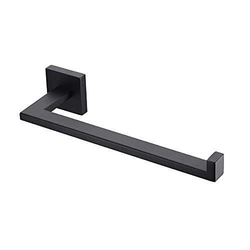 Miyili Matte Black Hand Towel Ring, Stainless Steel Bathroom Towel Holder Square Towel Holder Kitchen Towel Hanger Wall Mount, D06B - color: Matte Black