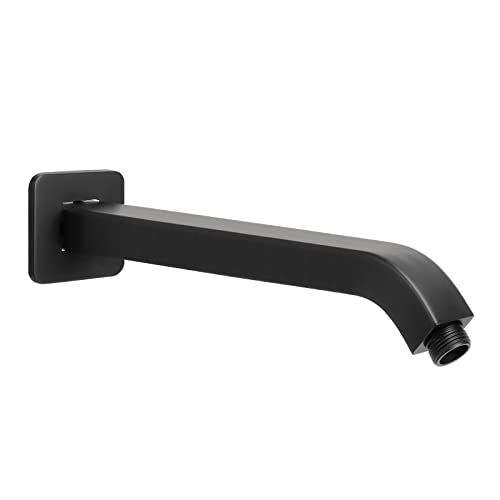 Shower Arm with Flange and Teflon Tape, Wall Mounted Square Shower Pipe 304 Stainless Steel Extension Arm for Fixed Shower Head & Handheld Shower (10 Inch, Matte Black) - color: Matte Black, style: 10 Inch