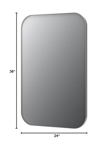 24x36'' Brushed Nickel Rounded Rectangle Bathroom Vanity Wall Mirror Silver Stainless Steel Metal FramedRectangular Bathroom Mirror, Vertical and Horizontal Hanging