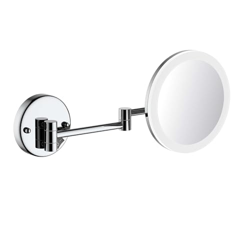 KIBI LED Wall Mount Makeup Mirror, 5X Magnification, One-Sided, Circular Lighted Mirror with Adjustable Arm | Magnifying Vanity Mirror with Light for Bathroom or Bedroom (Chrome, KMM102) - color: Chrome