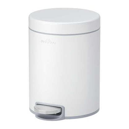 mVm Small Trash Can,1.3 Gallon/5 Lliter Step Bathroom Garbage Can with Lid and Foot Pedal,Soft-Close,Anti-Fingerprint.Round Stainless Steel Trash Can for Bathroom,Office,Living Room (Matte White) - color: White, size: 1.3Gal/5L