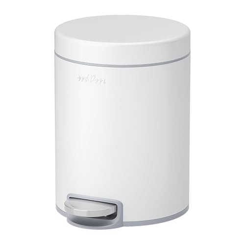 mVm Small Trash Can,1.3 Gallon/5 Lliter Step Bathroom Garbage Can with Lid and Foot Pedal,Soft-Close,Anti-Fingerprint.Round Stainless Steel Trash Can for Bathroom,Office,Living Room (Matte White) - color: White, size: 1.3Gal/5L