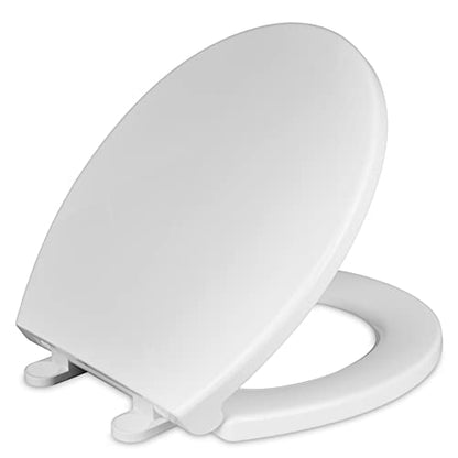 CYRRET Toilet Seat Round with Lid, Slow Close, Easy to Install and Clean, Durable Plastic, White, Replacement Toilet Seats, Fits Standard Round Toilets Bowl - style: Round