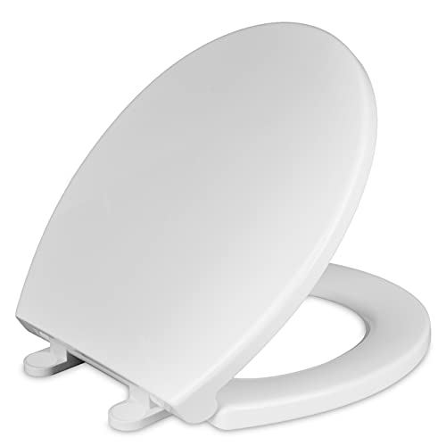 CYRRET Toilet Seat Round with Lid, Slow Close, Easy to Install and Clean, Durable Plastic, White, Replacement Toilet Seats, Fits Standard Round Toilets Bowl - style: Round
