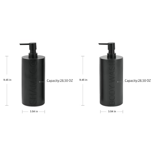 2-Pack Matte Black Resin Refillable Shampoo & Body Wash Bottles – Modern Bathroom Pump Dispenser Set, Durable Resin Shower Containers with Embossed Labels, Reusable Pump Bottle - color: 2pack Black Shampoo and Body Wash Set