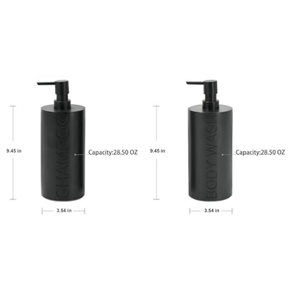 2-Pack Matte Black Resin Refillable Shampoo & Body Wash Bottles – Modern Bathroom Pump Dispenser Set, Durable Resin Shower Containers with Embossed Labels, Reusable Pump Bottle - color: 2pack Black Shampoo and Body Wash Set