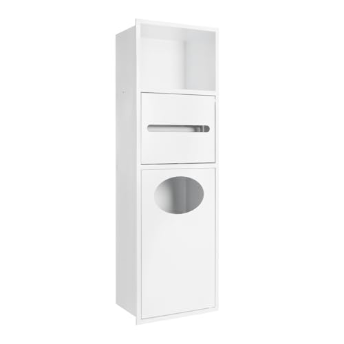 Stainless Steel Shower Niche, 7.9" X 5.3" X 24.8" Recessed Shower Storage Cabinet, 44.09 Lbs Load-Bearing Capacity Wall-Mounted Tissue Paper Roll Rack Dispenser with Trash Can (White) - color: White