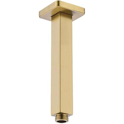 Shower Arm with Flange 8 Inch Square Shower Arm Extension for Rainfall Shower Head, Ceiling Mount Straight Shower Arm, SUS304 Stainless Steel, Brushed Gold - color: Brushed Gold, style: 8-Inch
