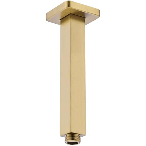 Shower Arm with Flange 8 Inch Square Shower Arm Extension for Rainfall Shower Head, Ceiling Mount Straight Shower Arm, SUS304 Stainless Steel, Brushed Gold - color: Brushed Gold, style: 8-Inch