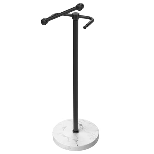 RARXTR Toilet Paper Holder Stand, Bathroom Free Standing Toilet Paper Stand with Modern Marble Base, Post Pivoting Toilet Paper Stand with Stainless Steel Tissue Rack, Rust-Proof & Heavy(Matte Black) - color: Matte Black, size: With Marble Base