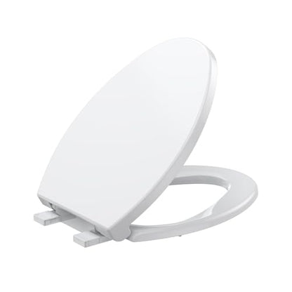 19" Elongated Toilet Seat with Quiet-Close Lid, Soft Close Slow Close Cover with Quick-Release & Quick-Attach Hardware, Full Flat White, Easy Clean Design, Grip-Tight Bumpers - color: White, Standard (Quick-Release), size: Elongated (19″)