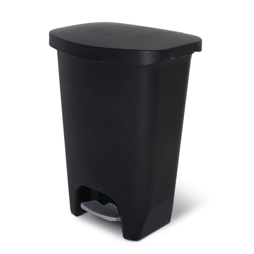 Glad Trash Can with Clorox Odor Protection | Plastic Bin, 13 Gal, Black | Kitchen Waste Bin | Hands Free with Step On Foot Pedal and Garbage Bag Rings - color: Black, size: 13 Gallon