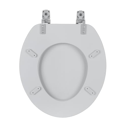 PowerSellerUSA Vinyl Round Toilet Seat, Adjustable Hinges Toilet Seats with Non Slip Grip Tight Bumpers, Standard Heavy Duty Plastic Bathroom Toilet Seat Close Lid Set, Silver - color: Silver - Vinyl, size: 17" Standard