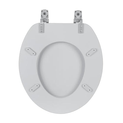 PowerSellerUSA Vinyl Round Toilet Seat, Adjustable Hinges Toilet Seats with Non Slip Grip Tight Bumpers, Standard Heavy Duty Plastic Bathroom Toilet Seat Close Lid Set, Silver - color: Silver - Vinyl, size: 17" Standard