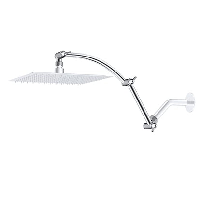 Hibbent All Metal 16'' Shower Head Extension Arm, Chrome | Solid Brass Adjustable Shower Arm with Lock Joint, Flexible Height & Angle, Universal Connection Shower Head Extender - color: Chrome, size: 16 Inch