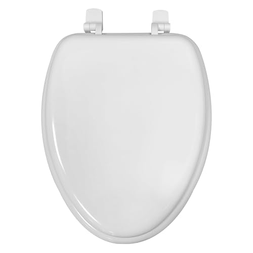 White Heavy Duty Elongated Toilet Seat, Soft Close Non-Slip Bumpers, Durable Plastic for Bathroom, Hotel Home Use