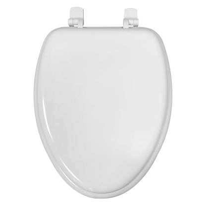 White Heavy Duty Elongated Toilet Seat, Soft Close Non-Slip Bumpers, Durable Plastic for Bathroom, Hotel Home Use