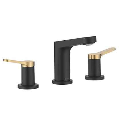 KRAUS Indy Widespread Bathroom Faucet in Spot-Free Brushed Brass/Matte Black with 2 Handles, Pop Up Drain and Supply Lines, FUS-14103SFBBMB - color: Spot Free Brushed Brass/Matte Black, style: Widespread