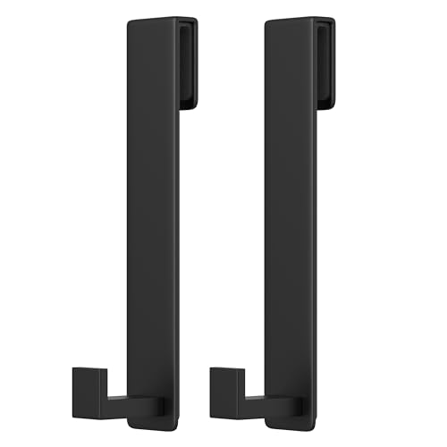 PMMASTO 10 Inch Extended Shower Door Hooks for Frameless Glass Bathroom, Stainless Steel Heavy Duty Over Door Towel and Robe Hanger (Black, Fits 3/8" Thick Door- L Shape) - color: Black, size: 10 Inch, Fits 3/8" Thick Door