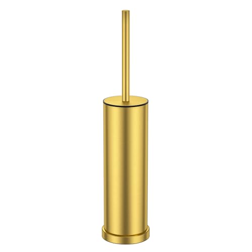 Brass Gold Toilet Brush and Holder Set，Stainless Steel Heavy Duty Toilet Bowl Brush，Extra Long Handled Modern Toilet Cleaner Brush with Replaceable Head, Removable Inner Bowl, and Splash Protection - color: Brass Gold, size: 1 Pack