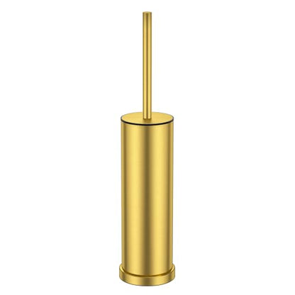 Brass Gold Toilet Brush and Holder Set，Stainless Steel Heavy Duty Toilet Bowl Brush，Extra Long Handled Modern Toilet Cleaner Brush with Replaceable Head, Removable Inner Bowl, and Splash Protection - color: Brass Gold, size: 1 Pack