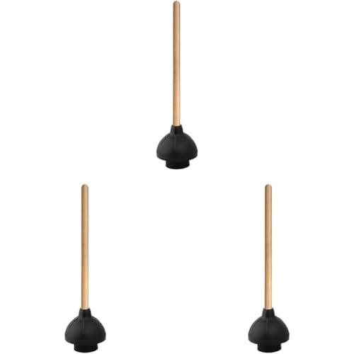 Superio Heavy Duty Plunger with 21 Inch Wooden Handle, Black Rubber - Classic Toilet Plunger, Heavy Duty, Double Thrust Force Cup, Rubber Toilet Plunger, Black Plunger (Wood-3 Pack) - size: 3 Pack-1