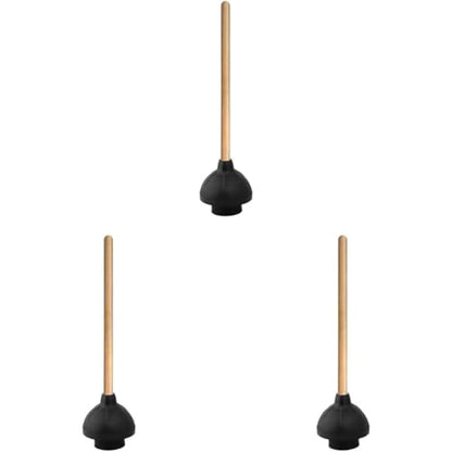 Superio Heavy Duty Plunger with 21 Inch Wooden Handle, Black Rubber - Classic Toilet Plunger, Heavy Duty, Double Thrust Force Cup, Rubber Toilet Plunger, Black Plunger (Wood-3 Pack) - size: 3 Pack-1