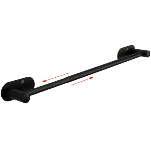 TocTen Self Adhesive Towel Bar, Stick Bath Towel Rack for Bathroom Adjustable 16-24", Stainless Steel Bathroom Towel Holder, No Drill Stick on Wall Towel Hangers for Bathroom, Kitchen (Matte Black) - color: Matte Black, size: 24 Inch